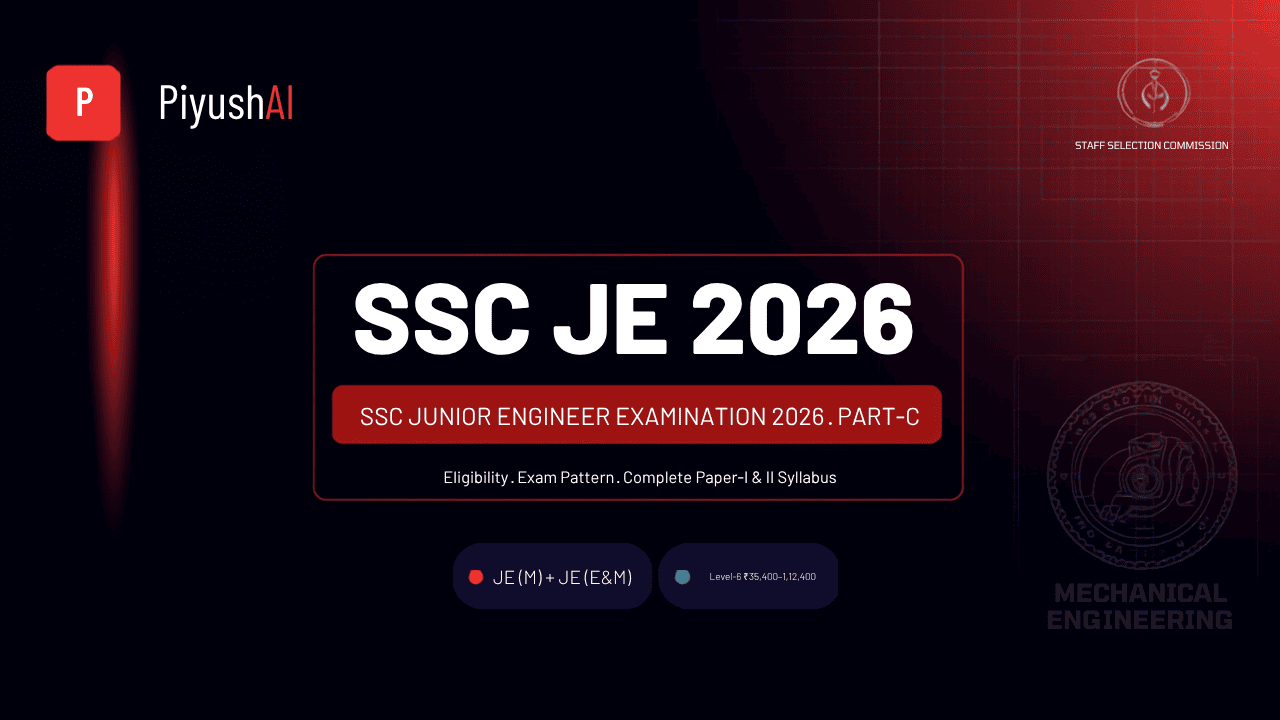 SSC JE Mechanical 2026 banner - Junior Engineer Mechanical Engineering, Part-C syllabus, eligibility and exam pattern guide by PiyushAI